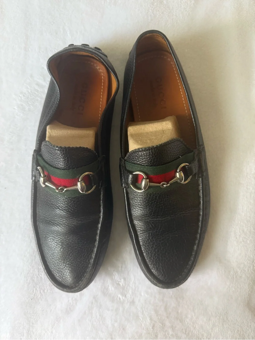 Gucci Black Leather Loafers with Red and Green Web & Silver Horsebit